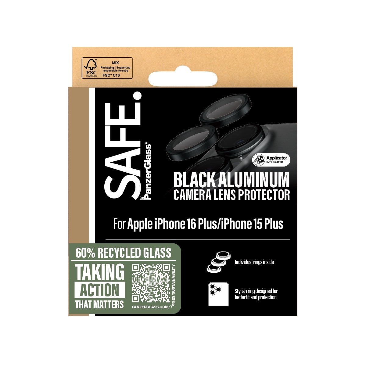 SAFE. by PanzerGlass® Kameralinsebeskytter Sort iPhone 16 | 16 Plus